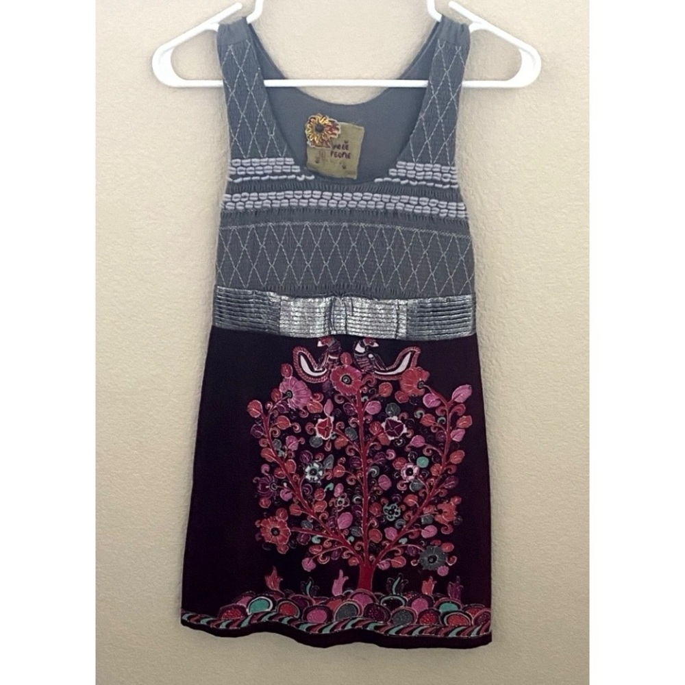 Free People Birds of Paradise Gray& Purple Sleeveless Vintage Empire Dress. Sz 4 - Picture 3 of 16